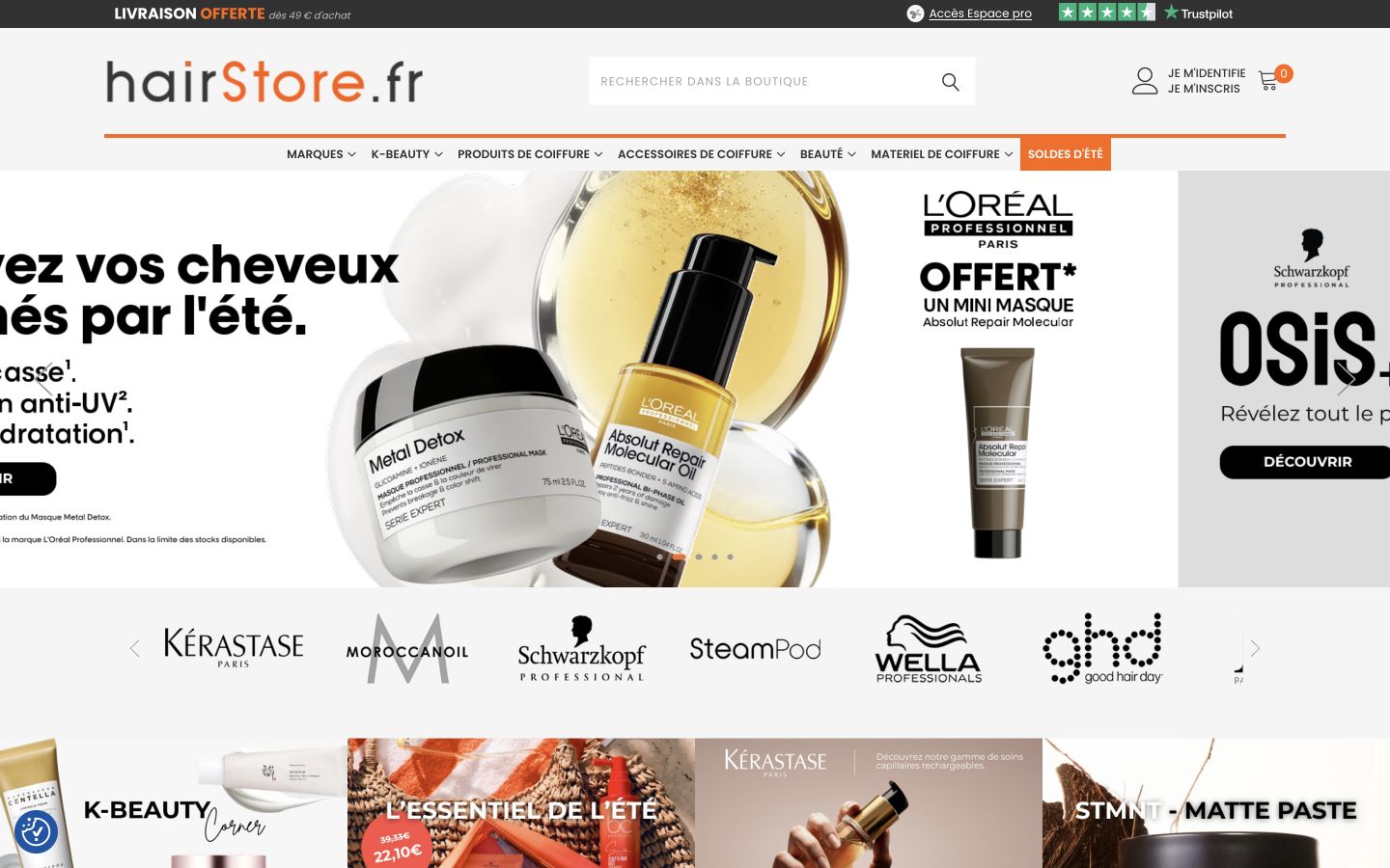 Page d’accueil actuelle de hairstore.fr avant le nouveau storefront headless