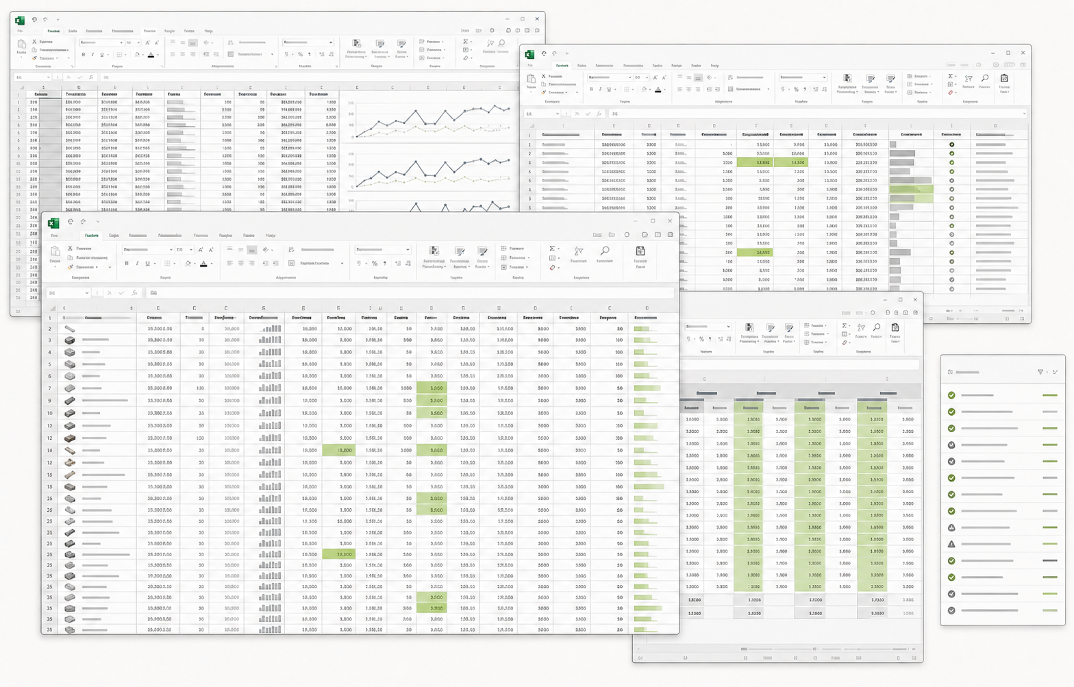 Plusieurs tableaux Excel ouverts pour les réassorts et statistiques Toltek